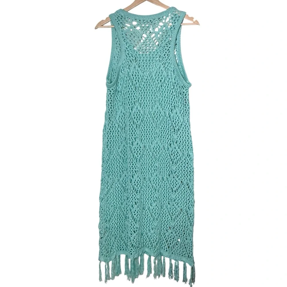 Torrid Crochet Knit Fringe Coverup Dress Size 1X Mint Blue Beach Boho Vacation - Picture 6 of 14